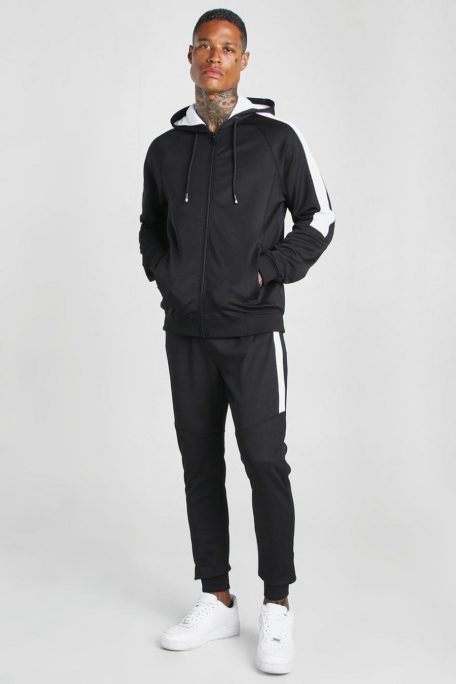 Zip Hooded Poly Tracksuit With Panels image number 1