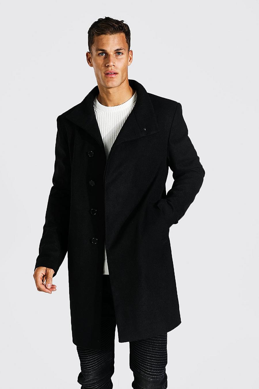 Black Tall Nepwollen Overcoat Met Hoge Kraag image number 1