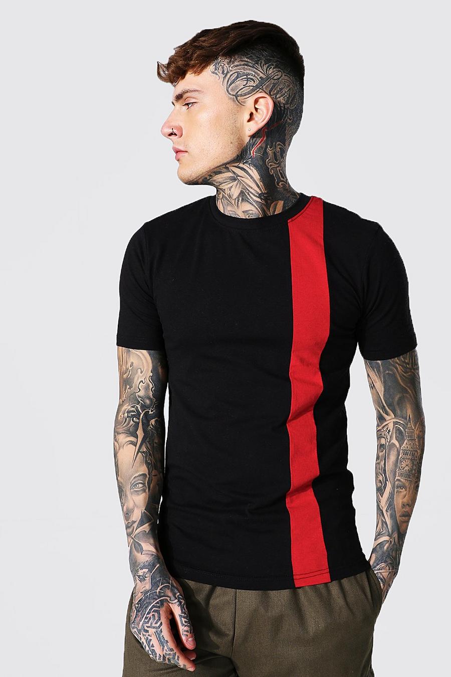 Black T-shirt med blockfärger och muscle fit image number 1