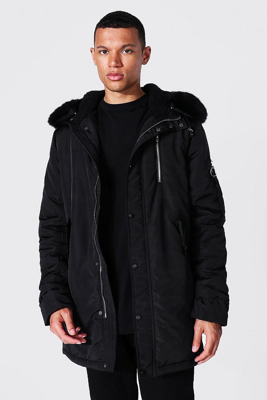 Black Tall Ma1 Parka With Faux Fur Hood image number 1