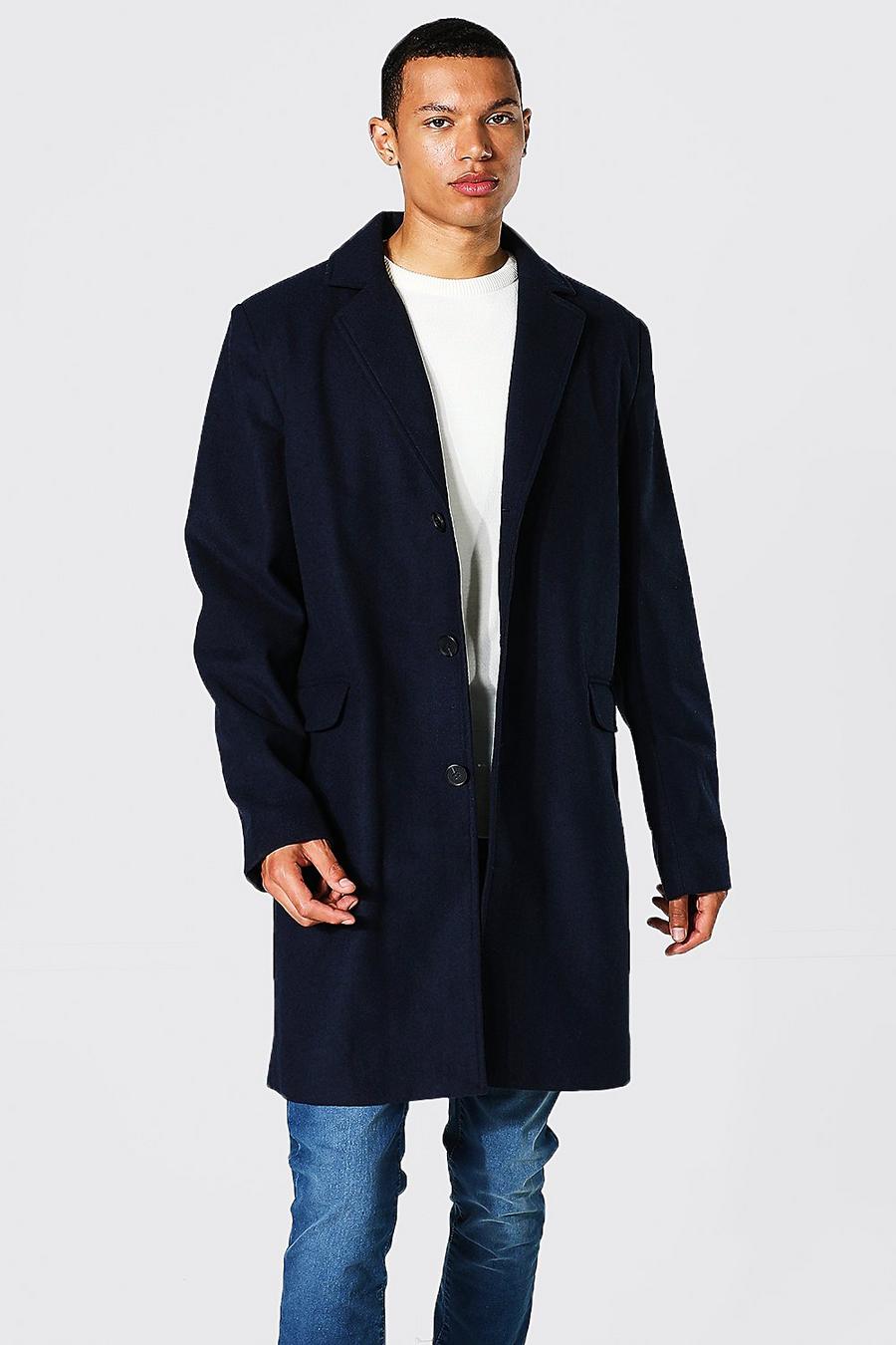 Navy Tall Single Breasted Wool Mix Overcoat image number 1