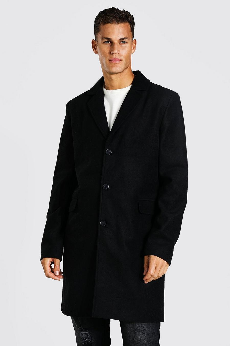 Black svart Tall Single Breasted Wool Mix Overcoat