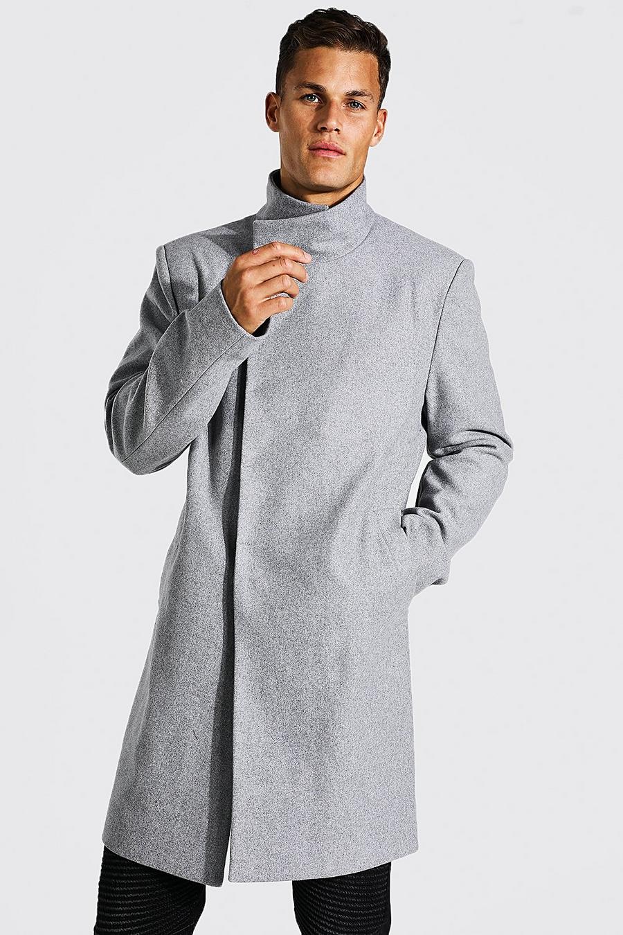 Grey Tall Funnel Neck Wool Look Overcoat image number 1