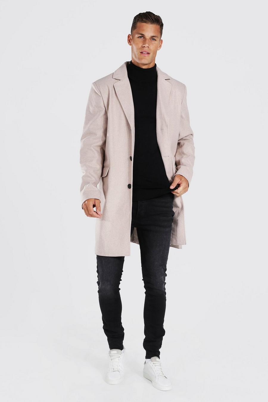 Beige Tall Single Breasted Wool Mix Overcoat image number 1