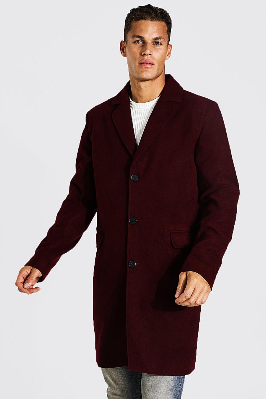 Burgundy Tall Single Breasted Wool Mix Overcoat image number 1