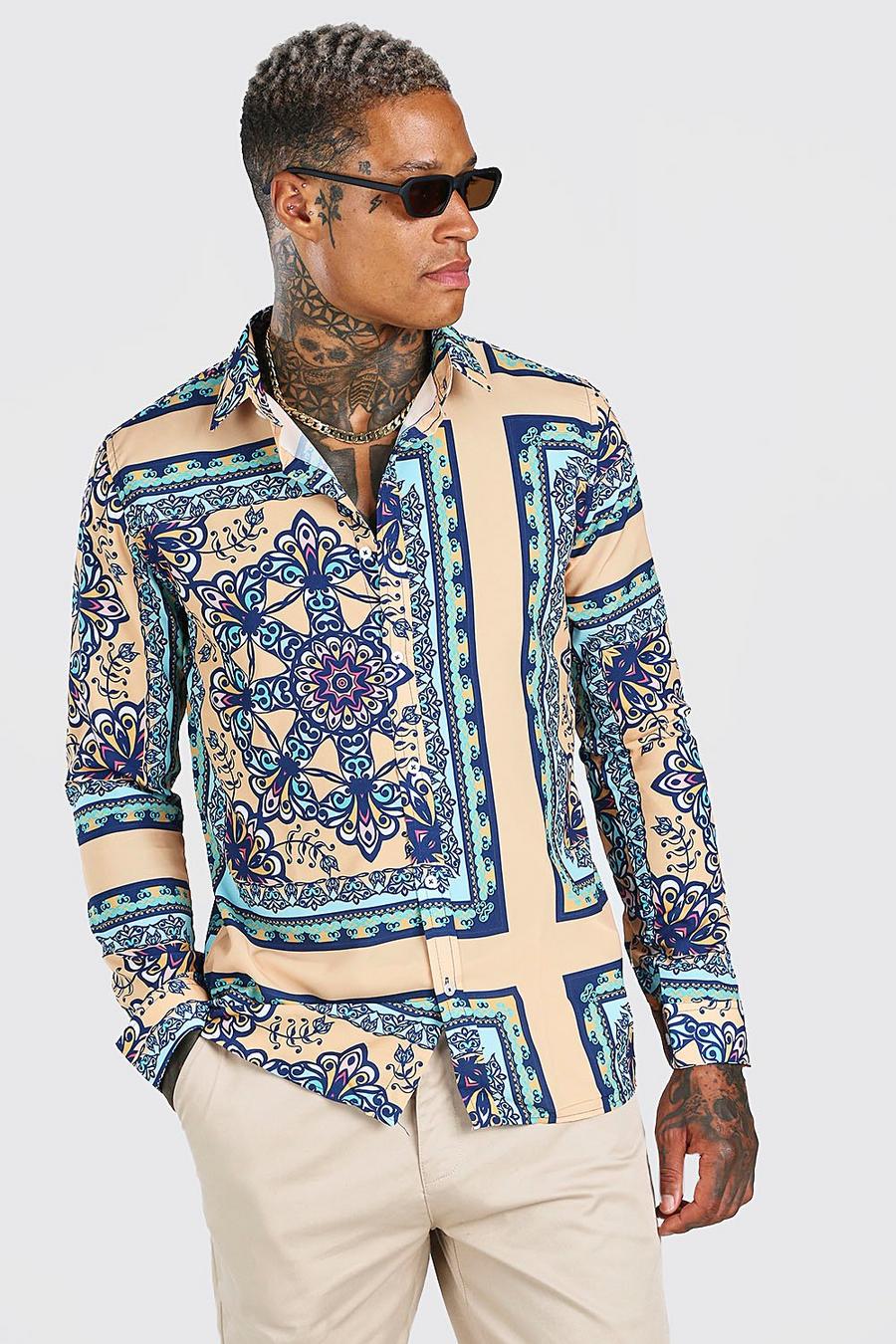 Mint Long Sleeve Bright Baroque Print Shirt image number 1
