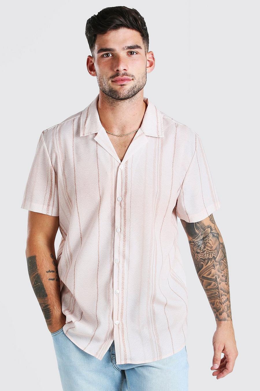 Stone Kortärmad skjorta med randigt mönster och bowlingkrage image number 1