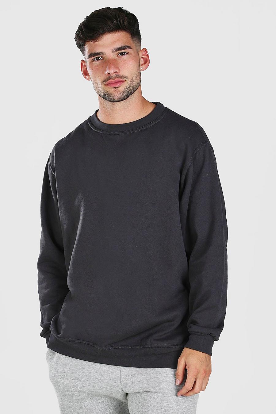 Charcoal Basic Oversize sweatshirt med rund hals image number 1