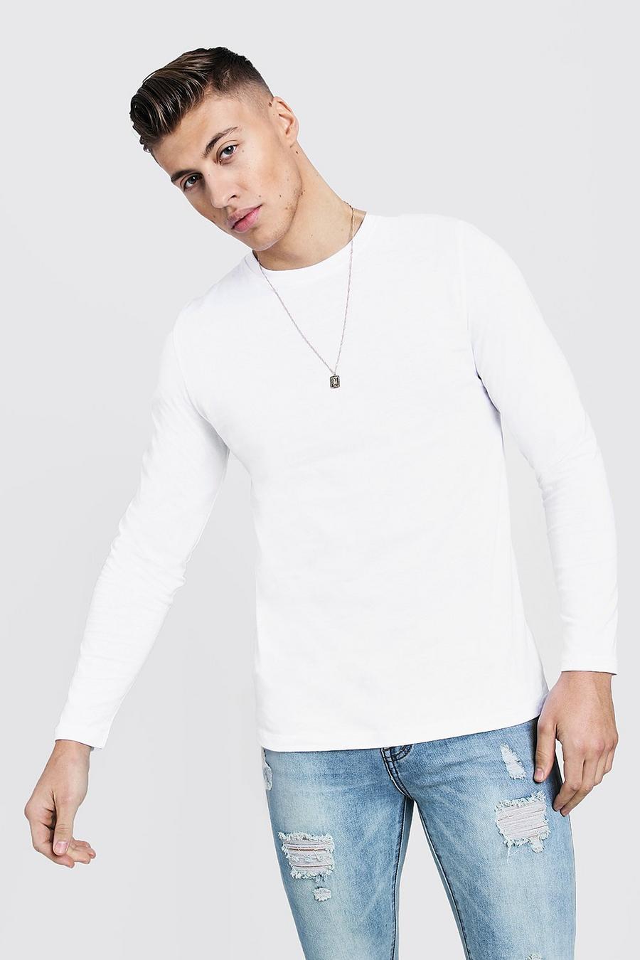 White Basic långärmad t-shirt med rund hals image number 1
