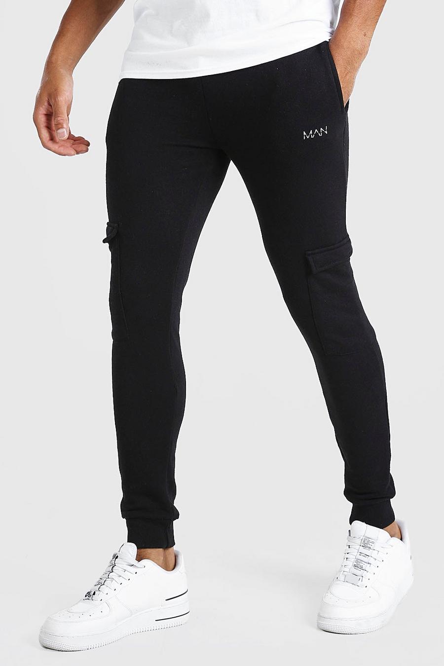 שחור מכנסי ריצה סופר סקיני בסגנון דגמ"ח Original MAN image number 1