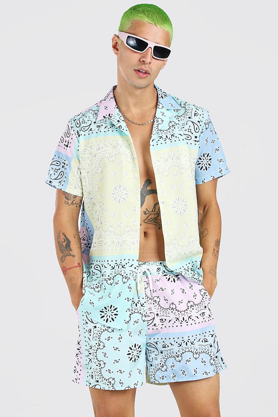 MAN Kurzärmeliges Hemd mit Bandana-Patchwork und Lasche, Mehrfarbig image number 1