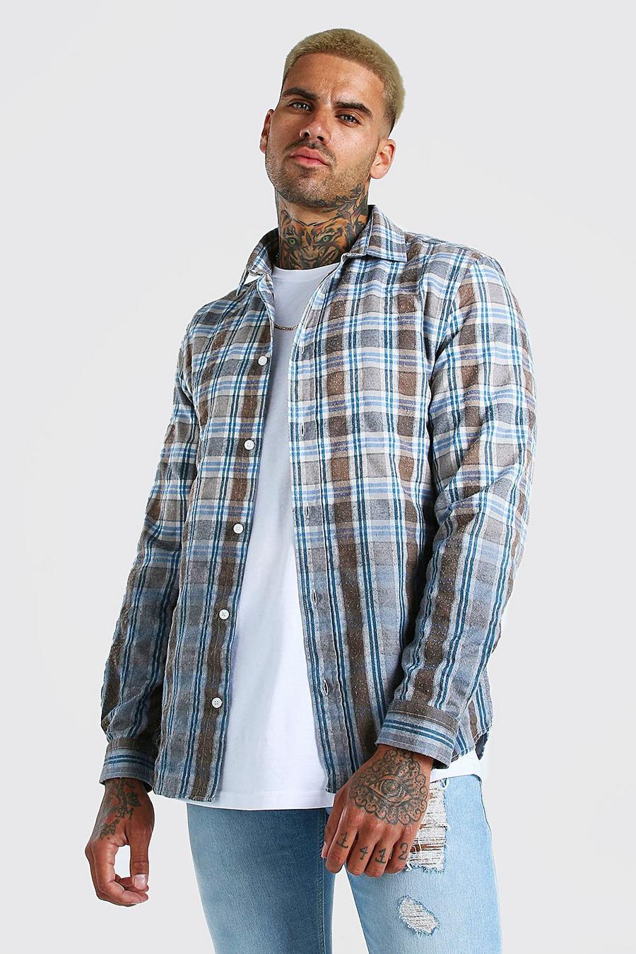 Tan Flannel Shirt With Ombre Hem image number 1