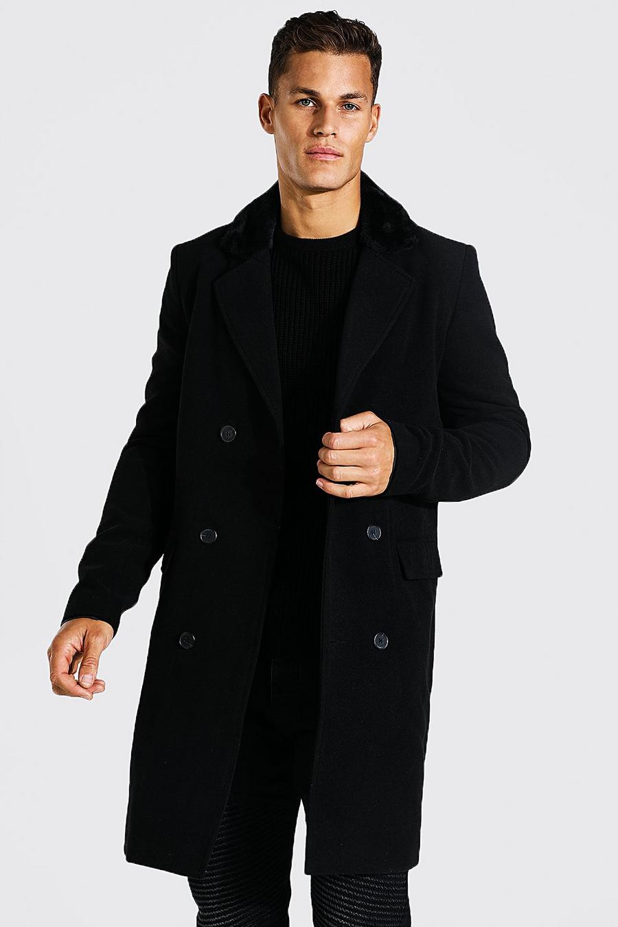 Black Tall Faux Fur Overcoat image number 1