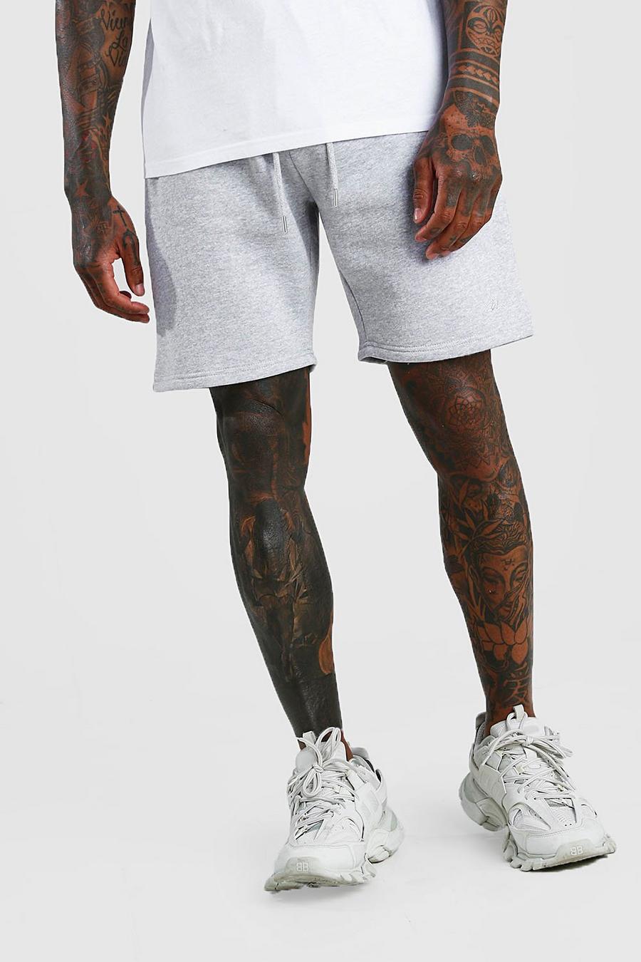 Grey MAN Signature Mid Length Jersey Shorts image number 1