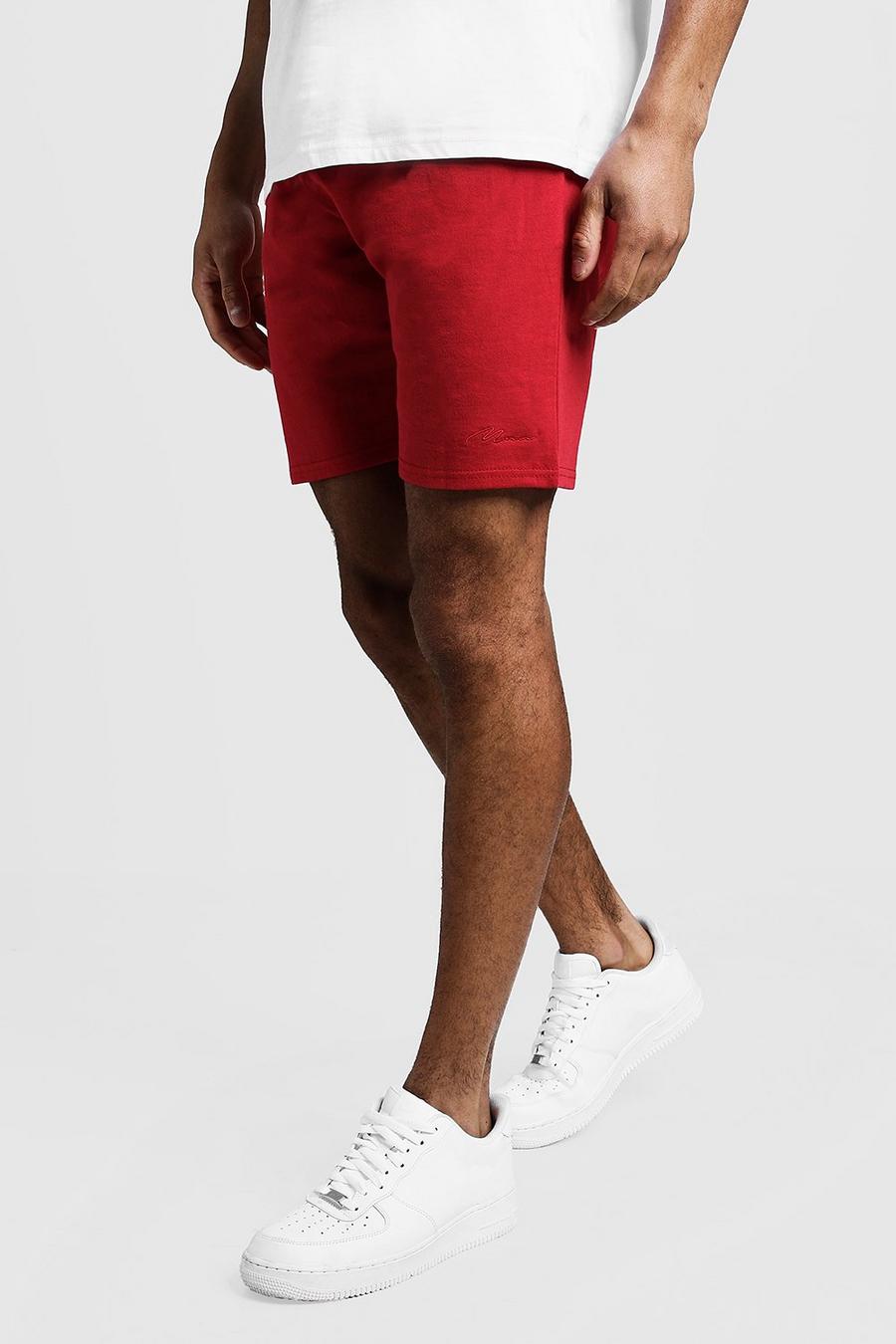 Red MAN Signature Mid Length Jersey Shorts image number 1