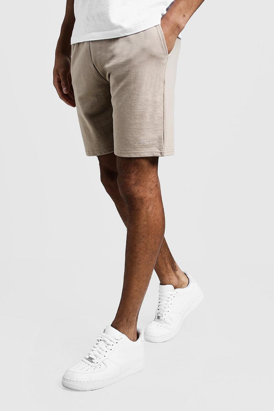 Taupe MAN Signature Mid Length Jersey Shorts image number 1