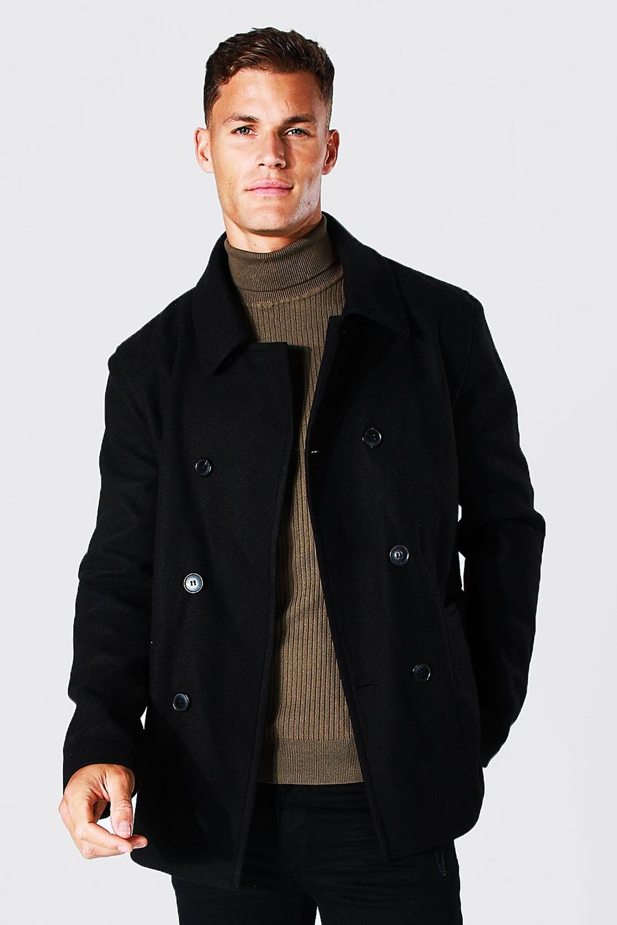 Black Tall Wool Look Pea Coat image number 1