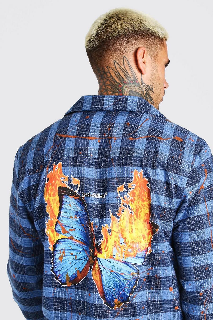Flannel Shirt With Splatter And Butterfly Back Print image number 1