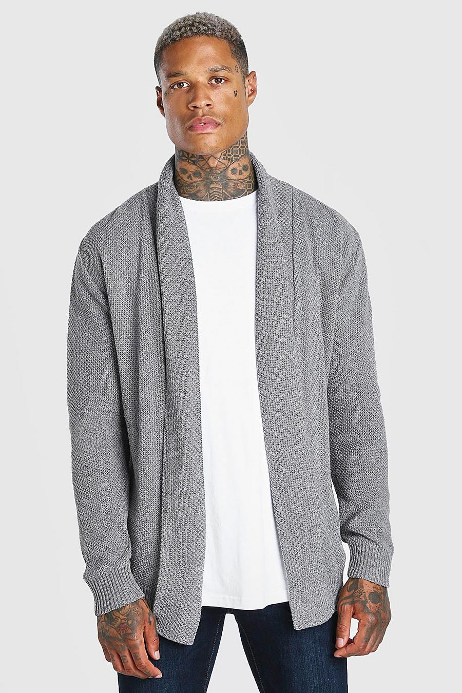 Charcoal Textured Edge To Edge Shawl Cardigan image number 1