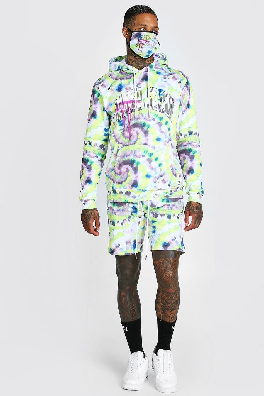 Yellow Tie Dye Graphic Print Short Tracksuit image number 1