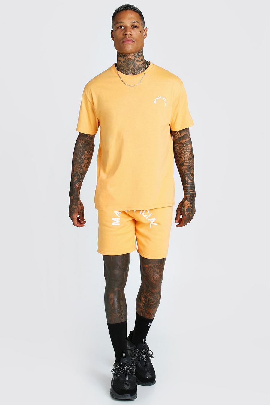 MAN Official Set aus T-Shirt und Shorts mit „SS20“-Print, Orange image number 1