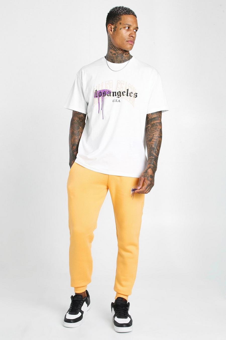 Chándal de camiseta con estampado de gráfico de “LA”, Naranja image number 1