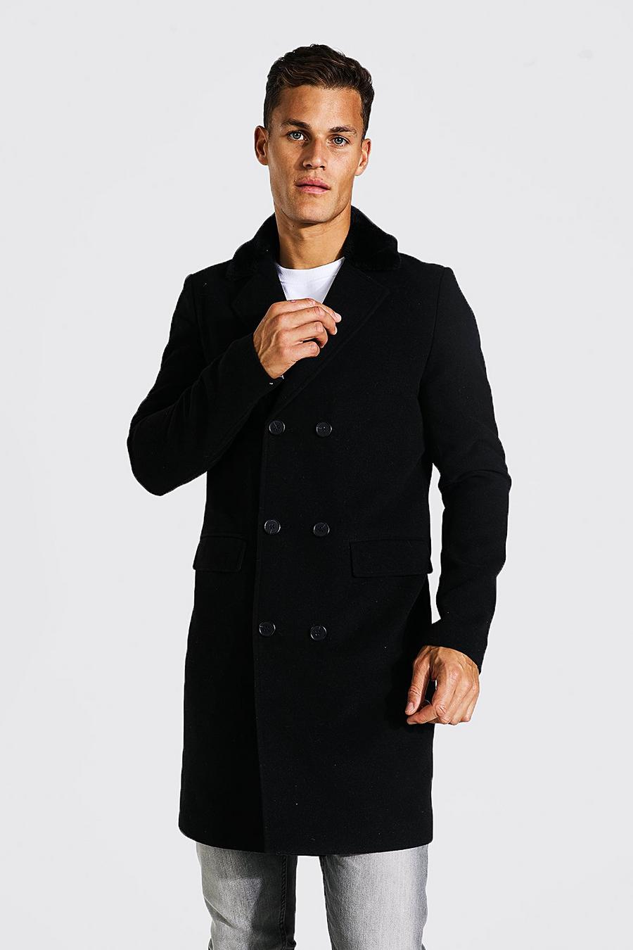 Black Tall Smart Faux Fur Collar Overcoat image number 1