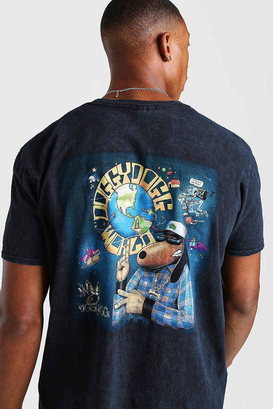 Zwart Oversized Gelicenseerd Acid Wash Gebleekt Death Row T-Shirt image number 1