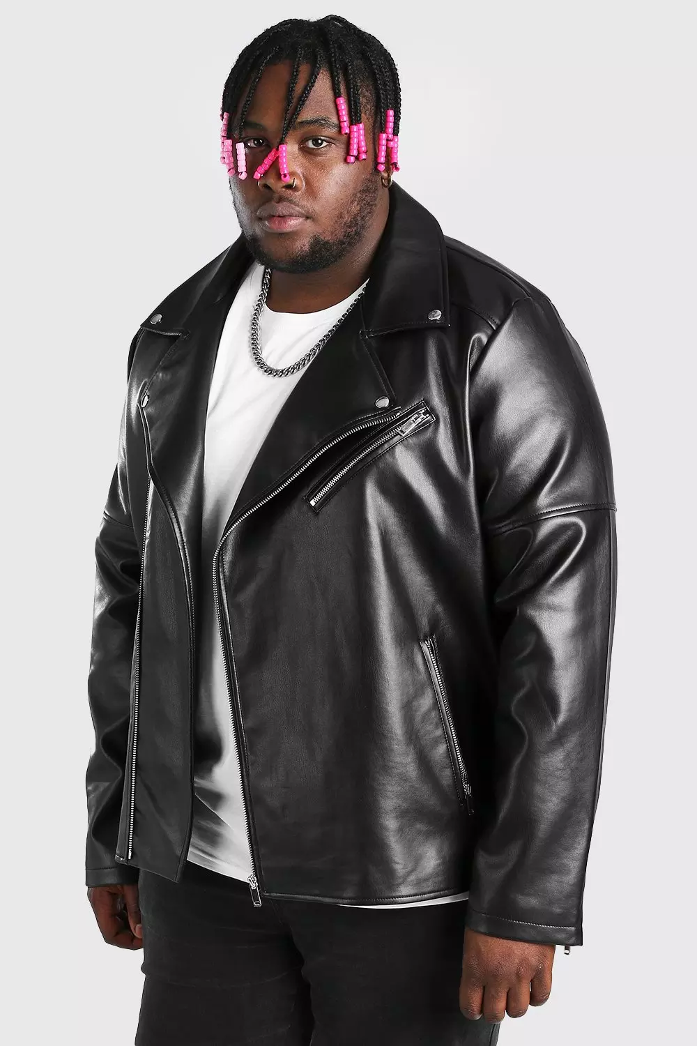 Plus size leather store look jacket