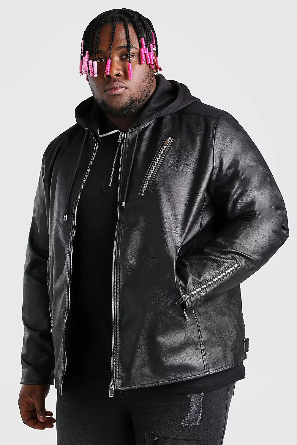 Plus size leather jacket hotsell with hoodie