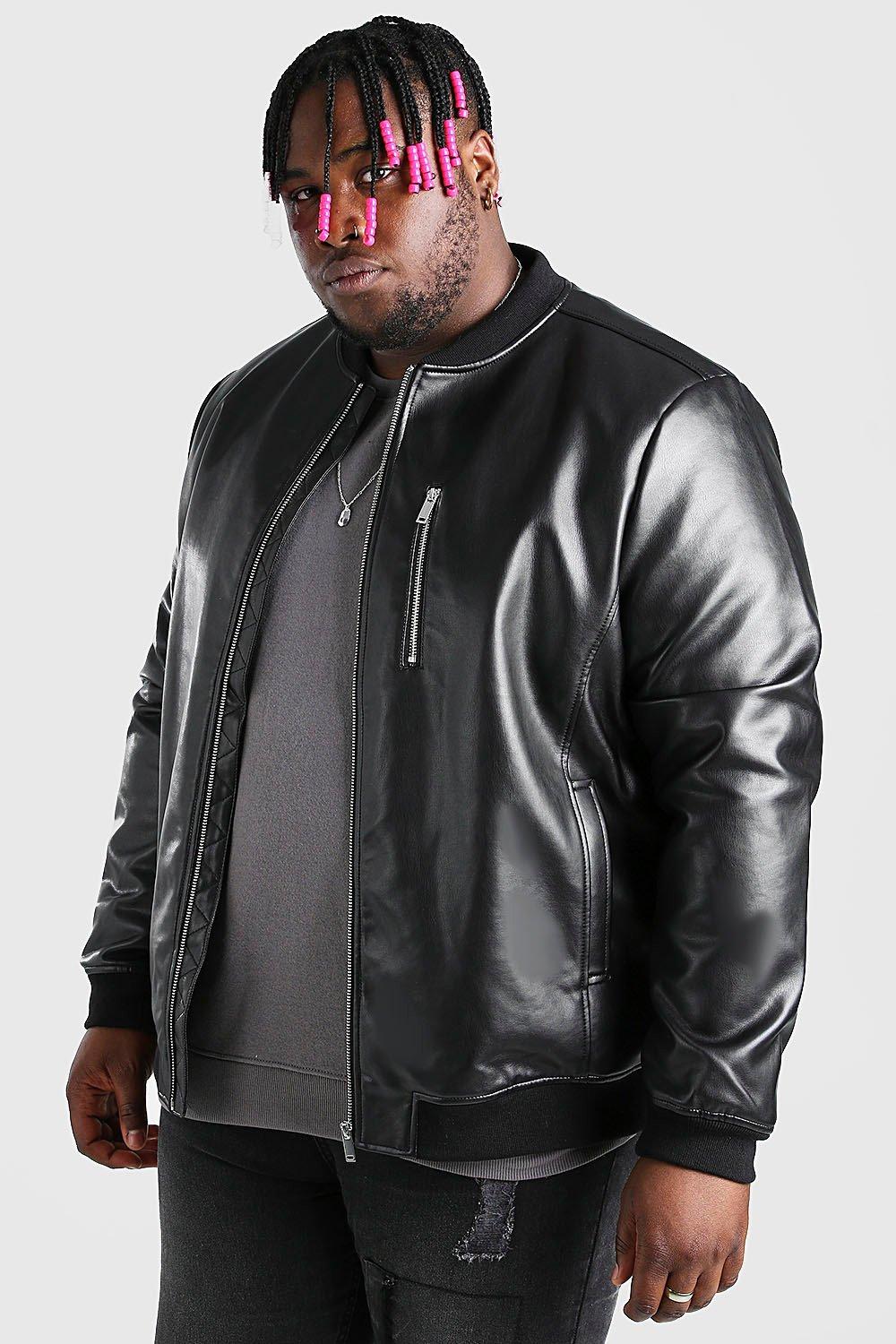 Plus Size Leather Look Bomber Jacket