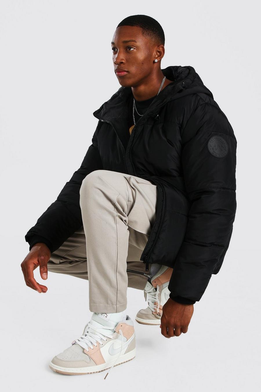 Black Hooded Toggle Detail Puffer image number 1