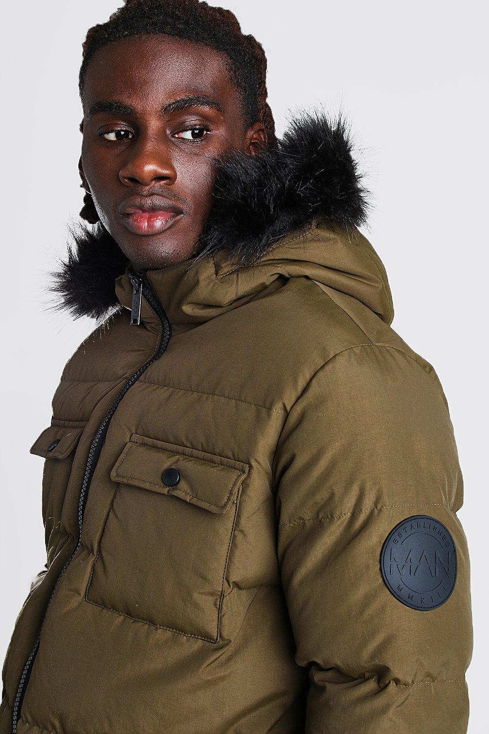 Mens khaki coat with fur hotsell