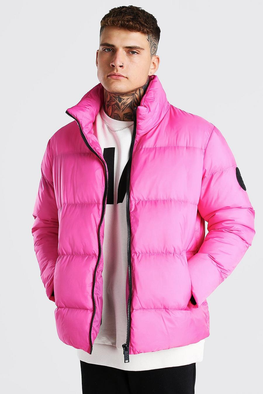 Pink Oversize pufferjacka med rundad kant image number 1