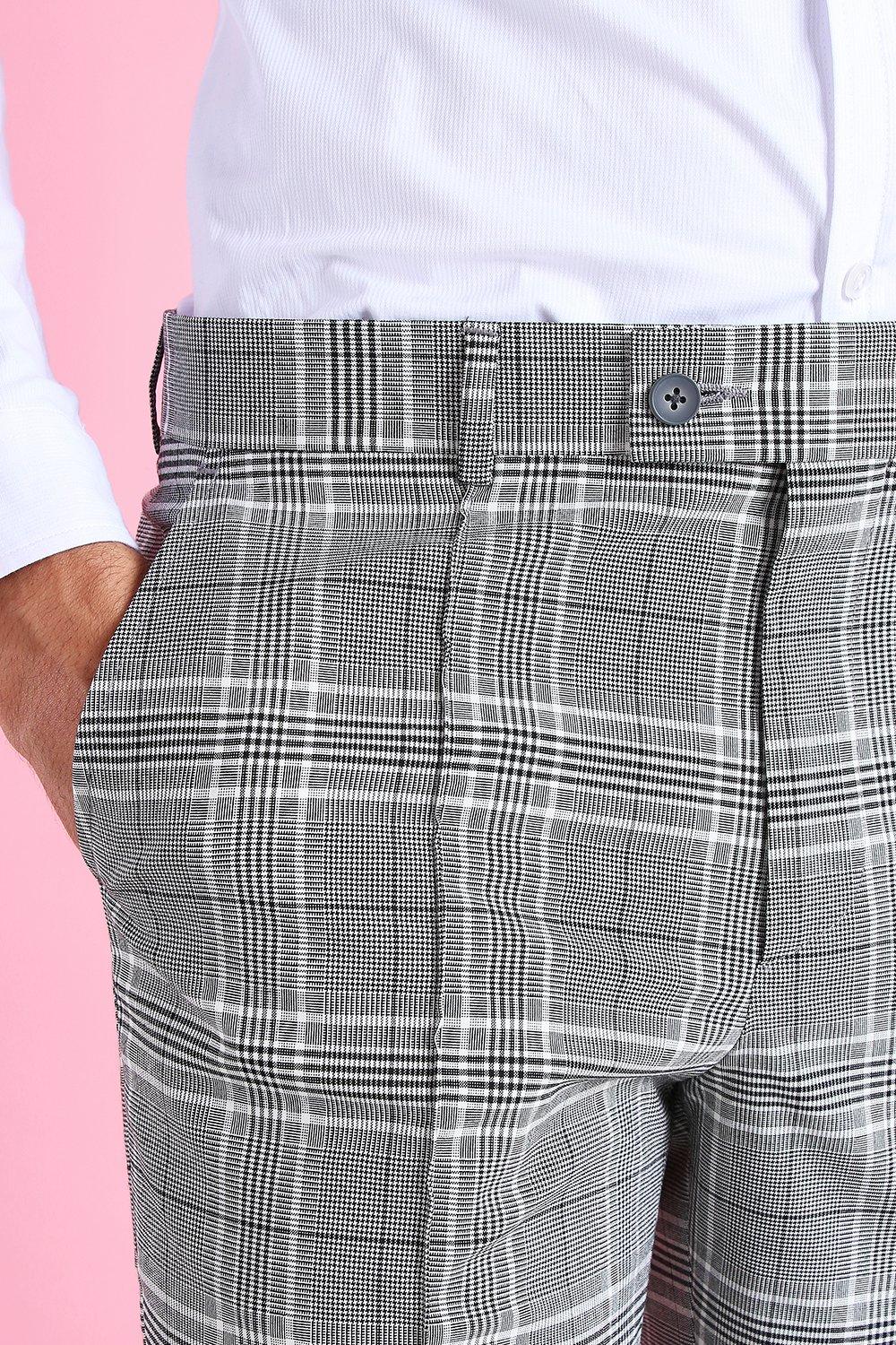 Men's Skinny Tapered Smart Check Pants With Pintuck | boohoo