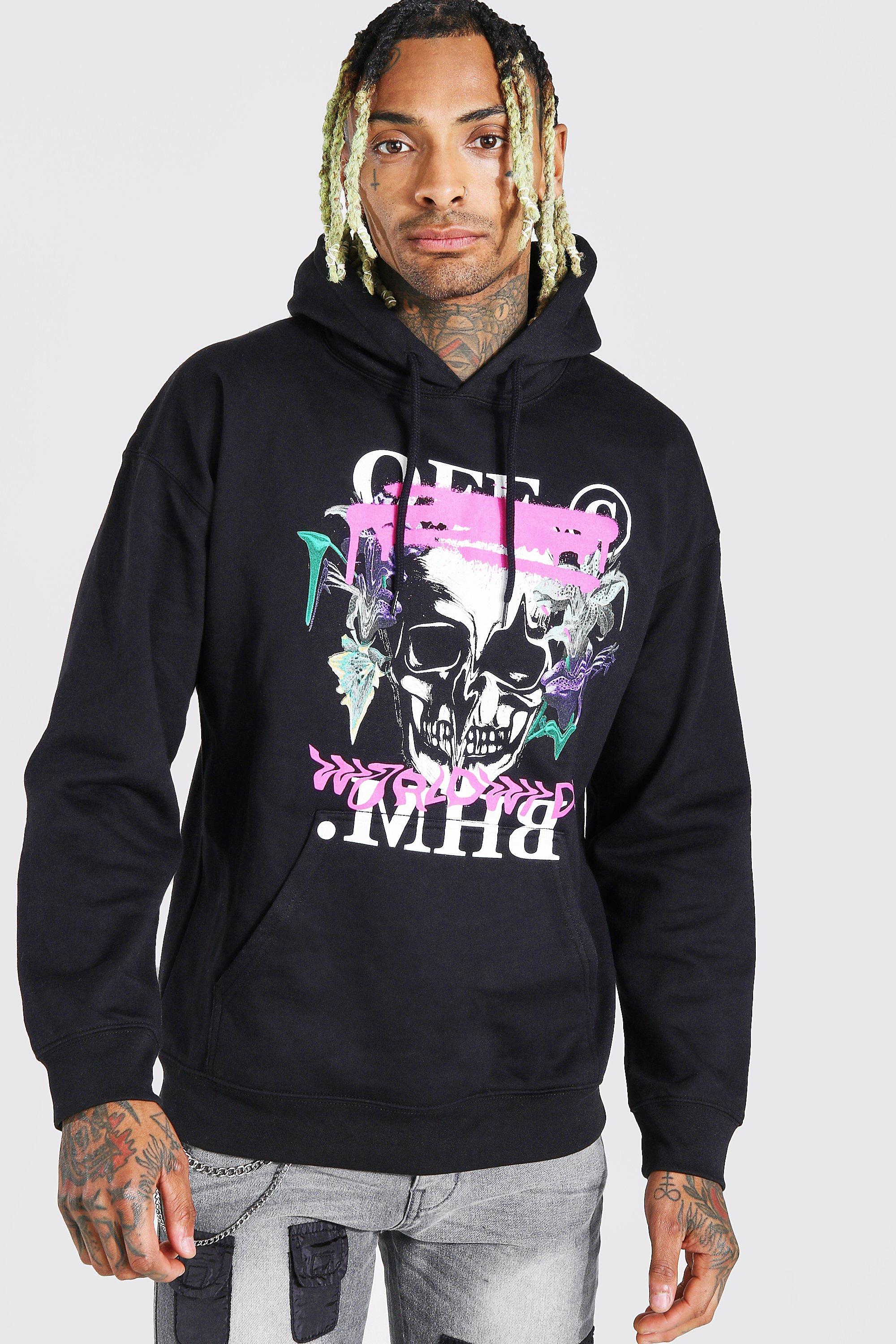 Official MAN Skull Drip Print Hoodie | Boohoo UK