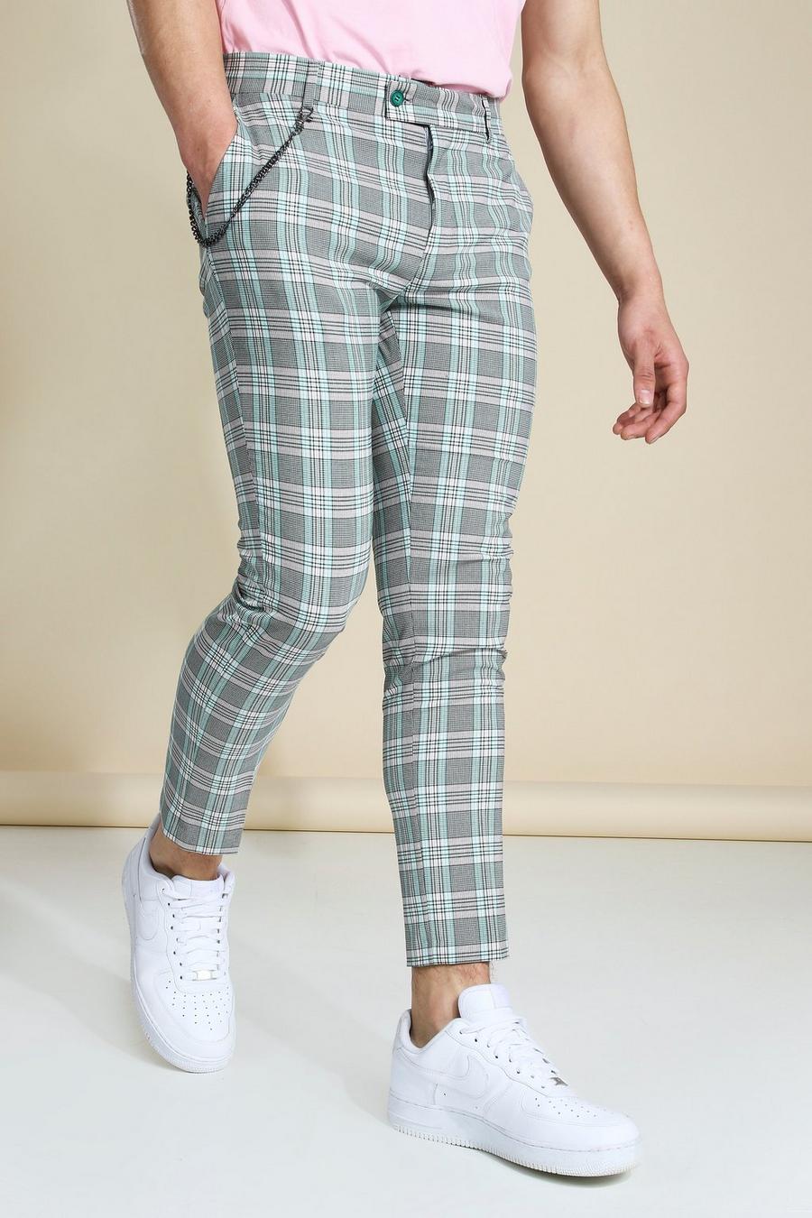 Skinny Crop Check Tailored Trouser With Chain, Grey image number 1