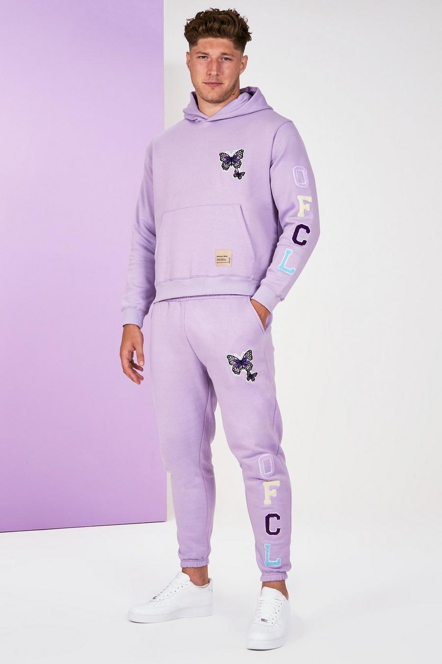 Lilac Plus Size Butterfly Text Tracksuit image number 1