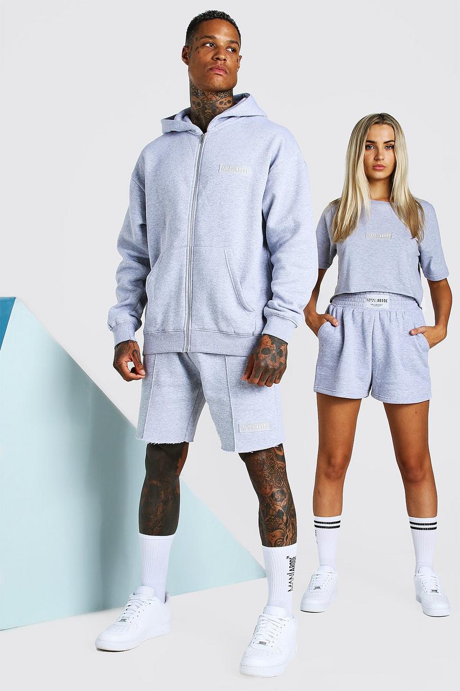 Grey marl ABODE His Zip Through Hooded Short Tracksuits image number 1