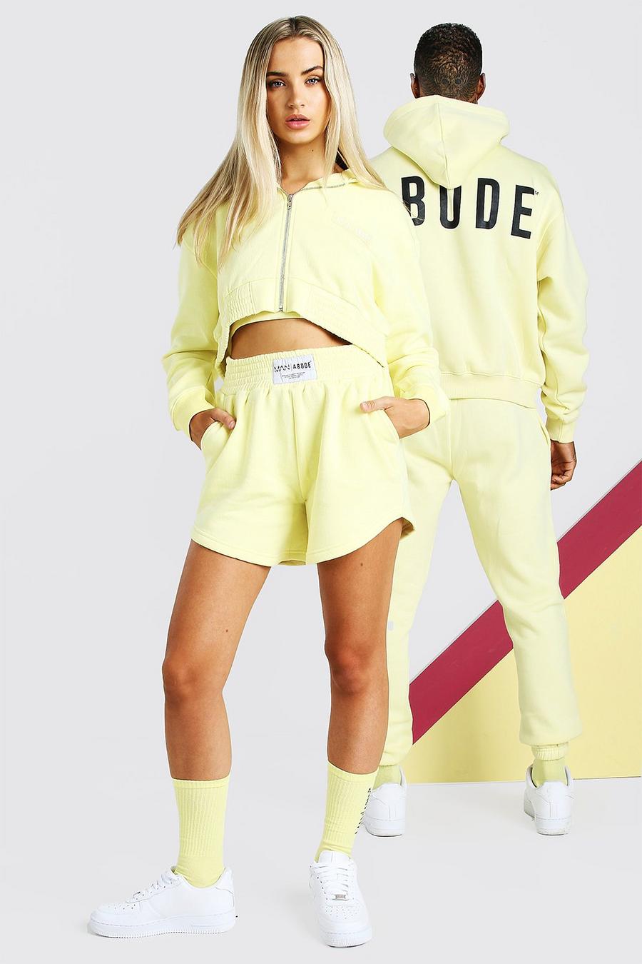 Yellow ABODE Hers 3 Piece Cropped Hoodie & Short Set image number 1