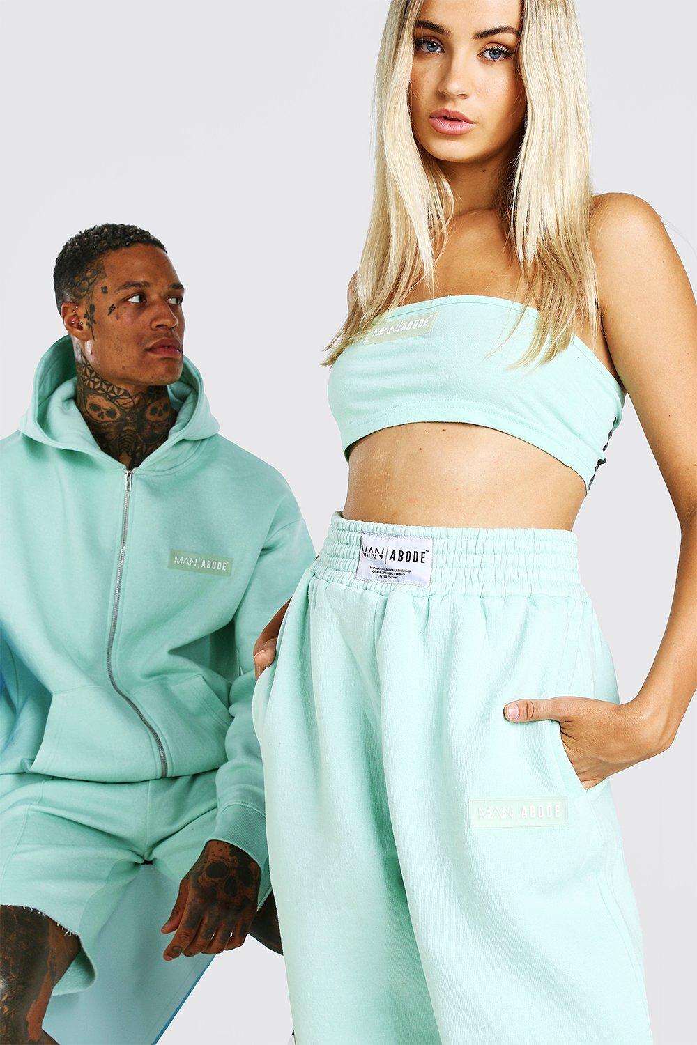 ABODE Hers Bandeau Jogger Set With Woven Tab boohoo UK