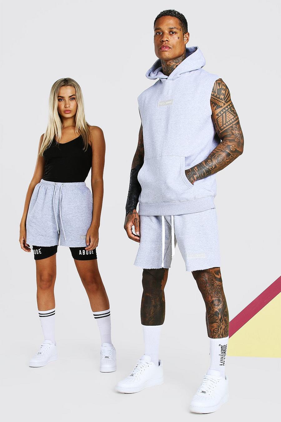Grey marl ABODE His Sleeveless Hooded Short Tracksuits image number 1