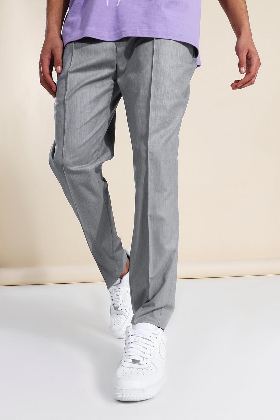 Pantalones entallados de cuadros ajustados con pinzas, Gris image number 1