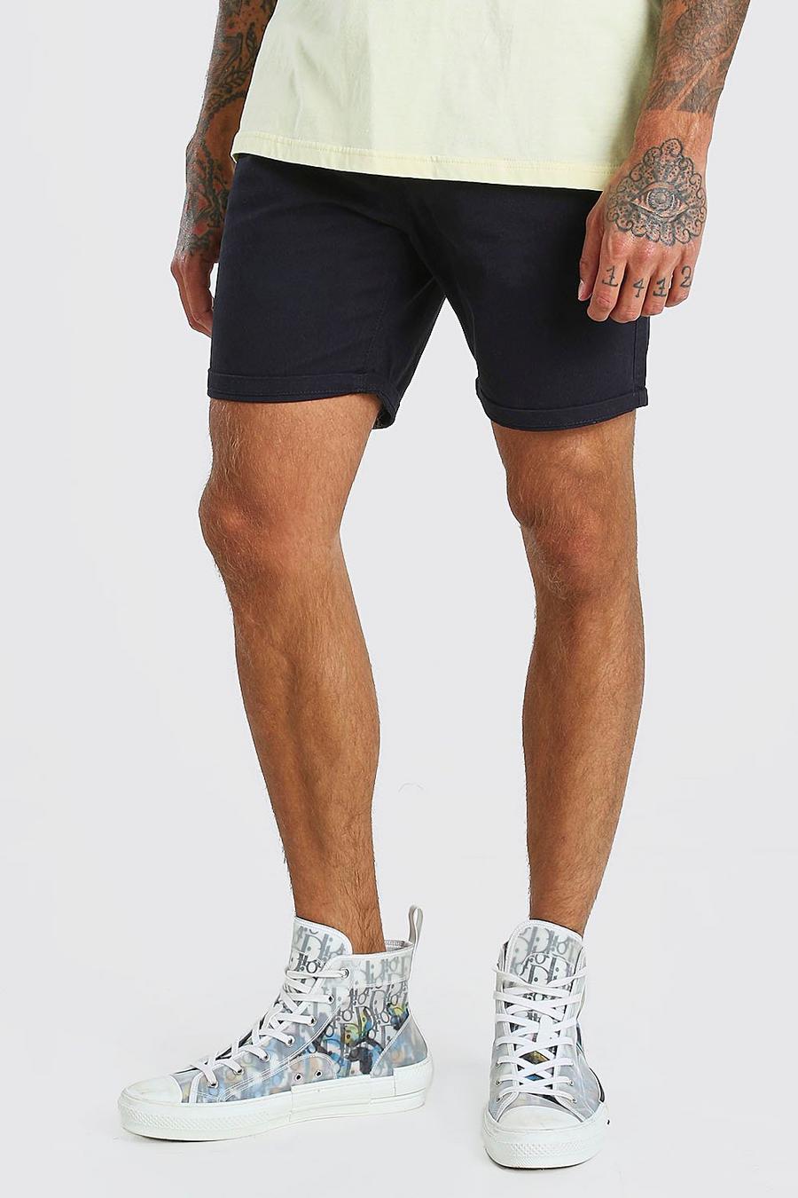 Pantalones cortos chinos skinny con cintura elástica, Azul marino image number 1