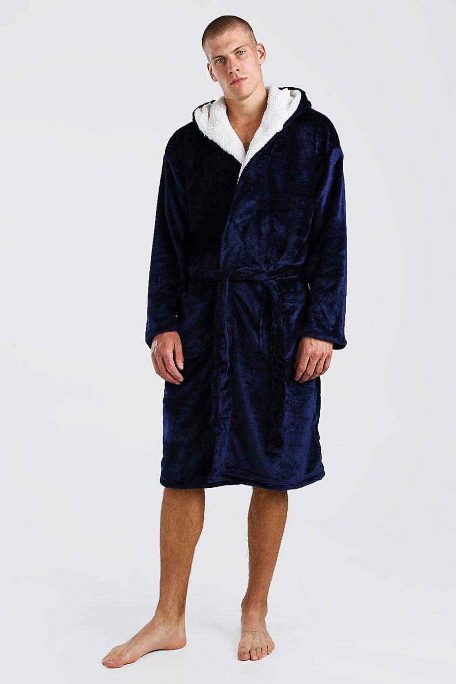 Fleece Dressing Gown With Sherpa Hood image number 1