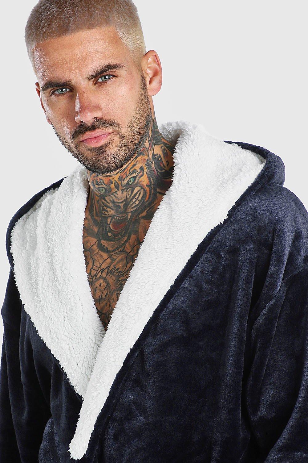 Mens sherpa robe online with hood