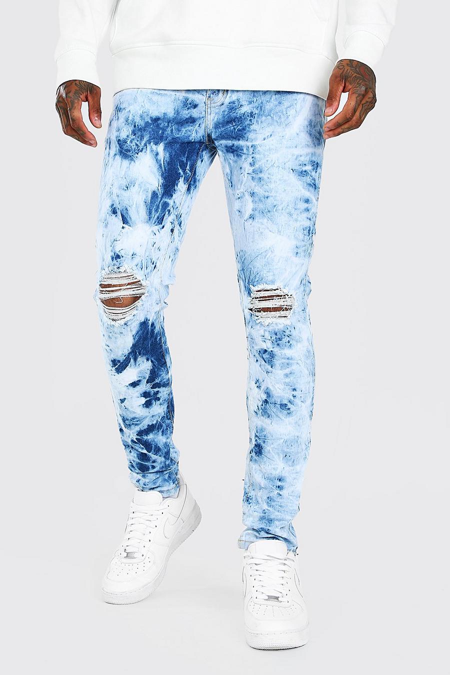 כחול בהיר סקיני ג'ינס נמתח דהוי עם קרעים בברכיים image number 1