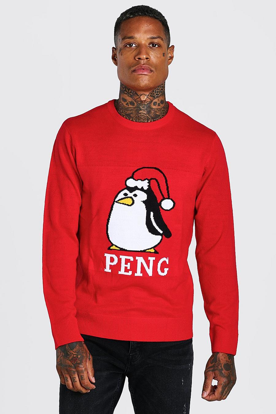 Pullover natalizio con scritta “Peng”, Rosso image number 1