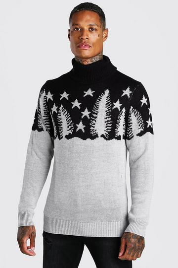 Muscle Fit Forest Turtleneck Christmas Sweater black