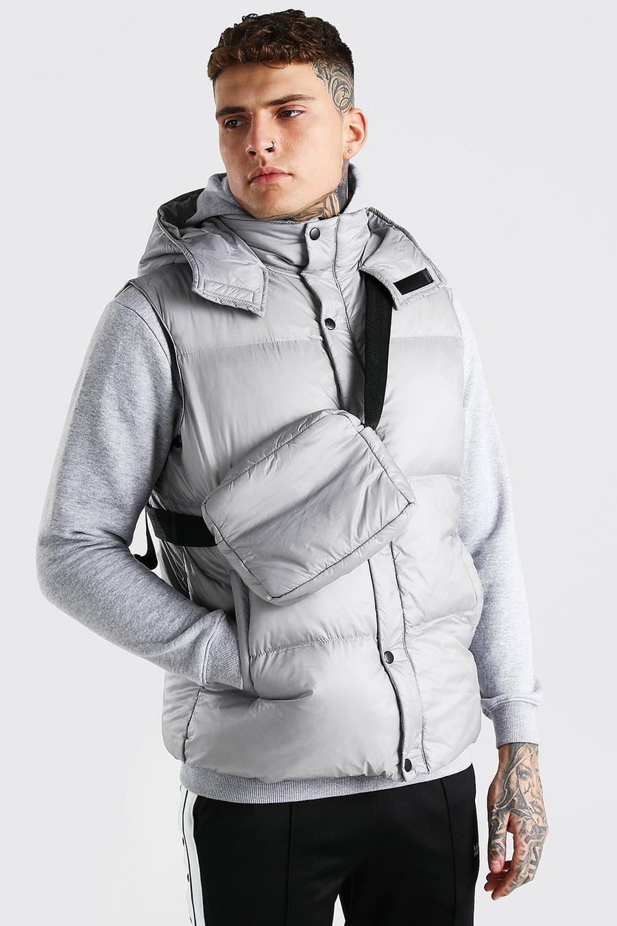 Grey 2 In 1 Hooded Gilet With Detachable Body Bag image number 1